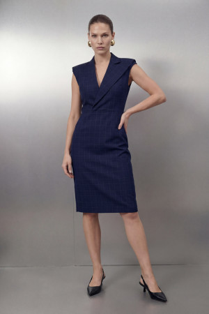 Sukienka Judy - wełniana, granatowa w kratę