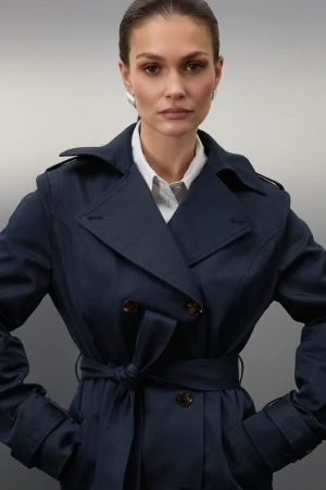 Trencz Bridget - płaszcz bawełniany, granatowy