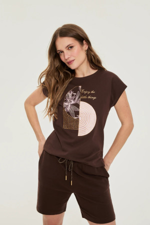 T-shirt z nadrukiem brązowy