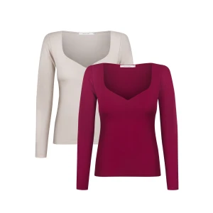 Komplet 2 bluzek z dekoltem w serce - 2-Pack Bluzka Amore Oat and Burgundy- sklep More'moi