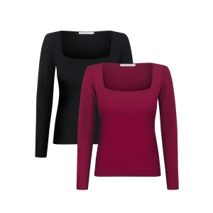 Komplet 2 bluzek z dekoltem caro - 2-Pack Bluzka Joy Black and Burgundy - sklep More'moi