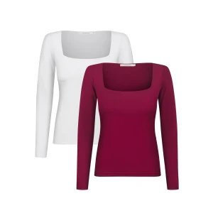 Komplet 2 bluzek z dekoltem caro - 2-Pack Bluzka Joy Milky and Burgundy - sklep More'moi
