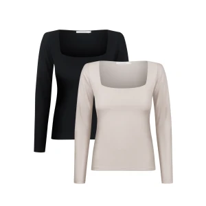 Komplet 2 bluzek z dekoltem caro - 2-Pack Bluzka Joy Oat and Black - sklep More'moi