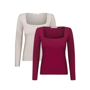 Komplet 2 bluzek z dekoltem caro - 2-Pack Bluzka Joy Oat and Burgundy - sklep More'moi