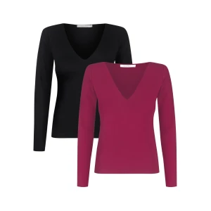 Komplet 2 bluzek z dekoltem w serek - 2-Pack Bluzka Loulou Black and Burgundy - sklep More'moi