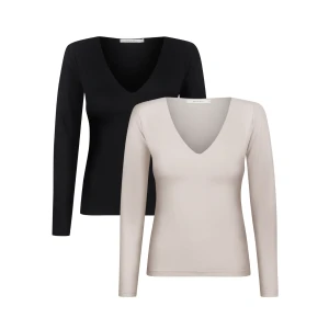 Komplet 2 bluzek z dekoltem w serek - 2-Pack Bluzka Loulou Oat and Black - sklep More'moi