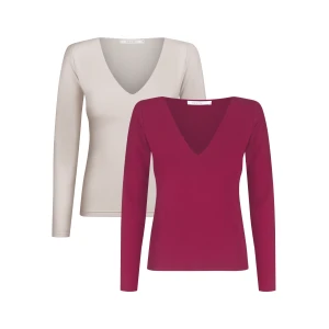 Komplet 2 bluzek z dekoltem w serek - 2-Pack Bluzka Loulou Oat and Burgundy - sklep More'moi
