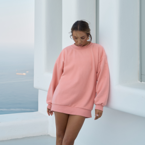 Długa brzoskwiniowa bluza z bawełny - Bluza Izzy Long Peach - sklep More'moi - Rozmiar: M/L