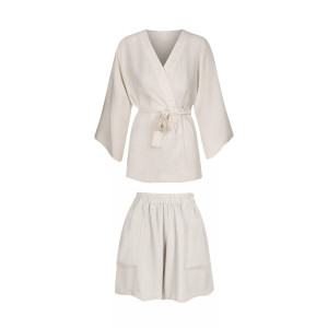 Beżowy zestaw na lato: kimono + szorty, wiskoza z lnem - Zestaw Summer Sand - sklep More'moi