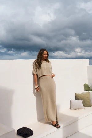 Beżowy komplet, bluzka i spódnica - Zestaw Ellisa Riviera Beige - sklep More'moi