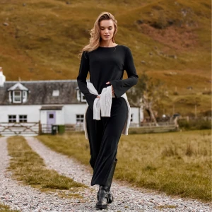 Ostatnie sztuki | Czarna sukienka maxi z wełny merino - Sukienka Ingrid Black - sklep More'moi - Rozmiar: XS