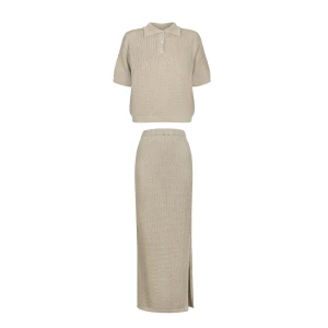 Beżowy komplet, koszulka i spódnica - Zestaw Ellisa Breeze Beige - sklep More'moi