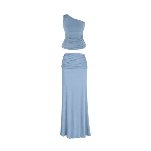 Niebieski zestaw z modalu na lato: top i spódnica - Zestaw Lea Enora Powder Blue - sklep More'moi