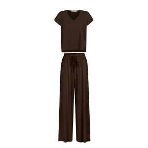 Brązowy zestaw z modalu na lato: t-shirt i spodnie - Zestaw Lucy Zephyr Brown - sklep More'moi