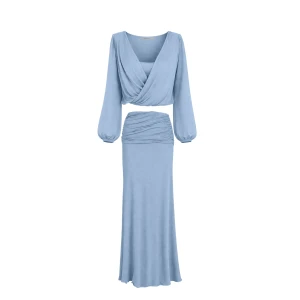 Niebieski zestaw z modalu na lato: bluzka i spódnica - Zestaw Miley Enora Powder Blue- sklep More'moi