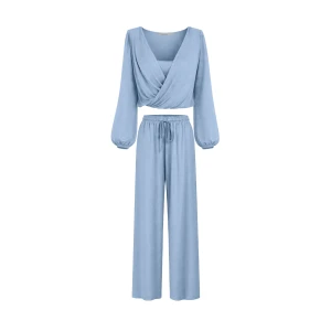 Niebieski zestaw z modalu na lato: bluzka i spodnie - Zestaw Miley Zephyr Powder Blue - sklep More'moi