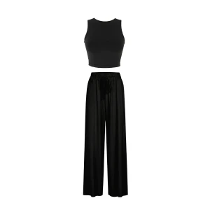 Czarny zestaw z modalu na lato: top i spodnie - Zestaw Zoe Zephyr Black - sklep More'moi
