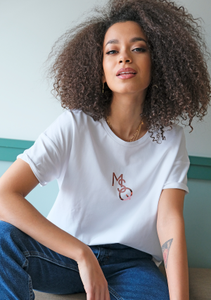 Base - T-shirt "rose gold MSQ logo" Biały