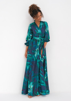 Sukienka na wesele Nina - Kopertowa sukienka maxi Teal Waves