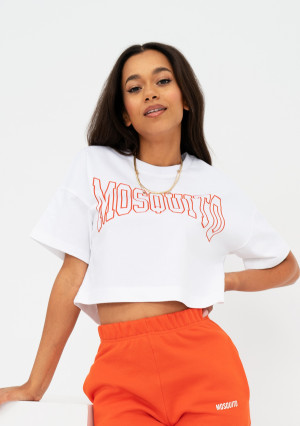 Way - Koszulka crop z logo ,,Fiesta Orange" Biała