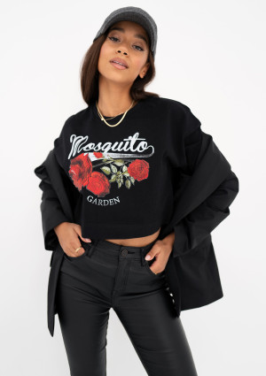 Way - Koszulka crop z logo ,,Roses" Czarna