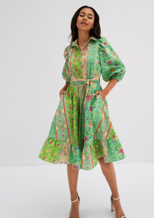 Sukienka na wesele Birdie - Sukienka koszulowa w kwiatki boho Mint