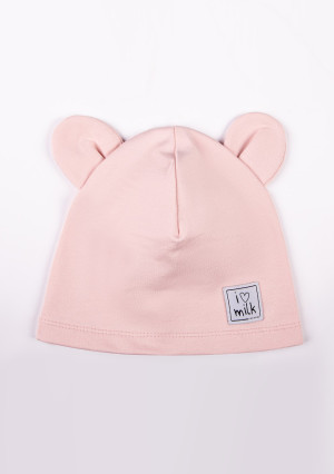Czapka dziecięca beanie z uszami Pudrowy Róż