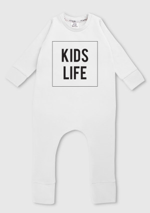 Rampers dziecięcy z długim rękawem "kids life" Biały