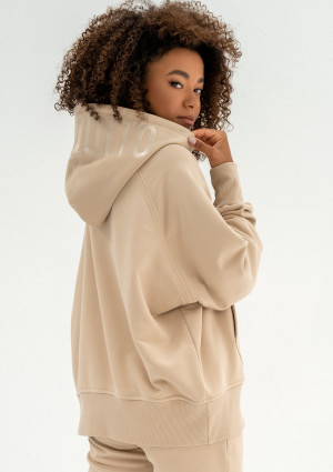 Hoody - Bluza kangurka z haftowanym kapturem Sand Beige