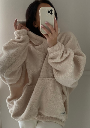 Ozzy - Bluza z baranka oversize z kapturem Natural
