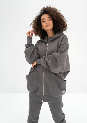 Amala - Oversizowa bluza rozpinana z kapturem Dark Stone