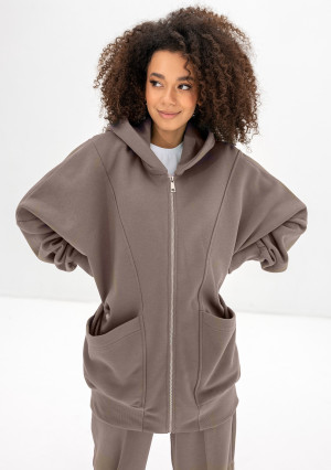 Amala - Oversizowa bluza rozpinana z kapturem Simply Taupe