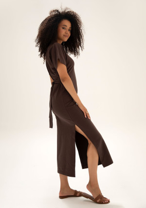 Everyday Dress - T-shirtowa sukienka z taliowaniem Dark Chocolate