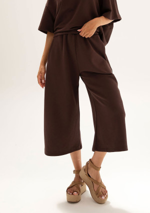 Cozy Flow - Spodnie bawełniane typu culotte Mocha Brown