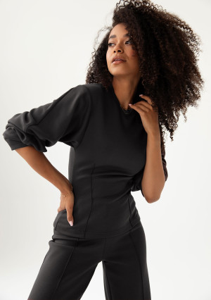 Soya - Bluza z modelującymi przeszyciami z dzianiny soft Black