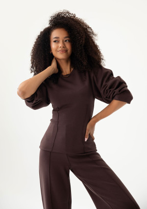 Soya - Bluza z modelującymi przeszyciami z dzianiny soft Brown