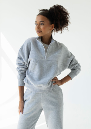 Tide - College'owa bluza z półgolfem i kieszenią Grey Melange