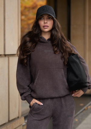 Sabo - Bluza z kapturem z efektem sprania Dark Brown
