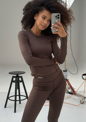 Nomad - Sportowy top z długim rękawem Dark Chocolate