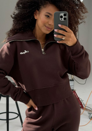 Milo - Bluza zip-up z wywijanym kołnierzem Dark Chocolate