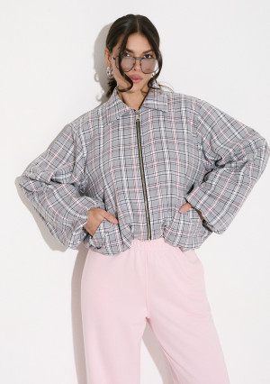Cane - Kurtka typu bomber z kołnierzykiem w kratkę Pink