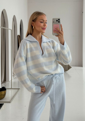 Vivi Soft - Sweter dzianinowy w paski z kołnierzykiem Błękitny