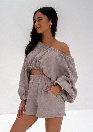 Boco - Top oversize z muślinu Taupe