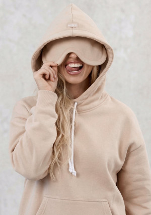 Travel - Bluza kangurka sleep mode Sand Beige