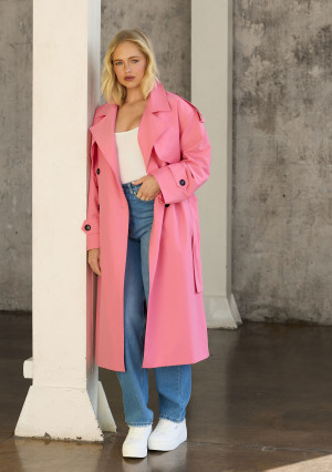 Arlo - Oversize'owy trencz z bawełnianej popeliny Pink
