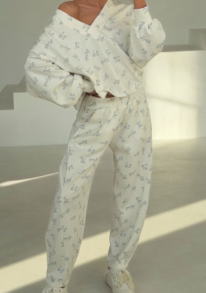 Ollie - Spodnie dresowe z dzianiny soft Blue Flowers