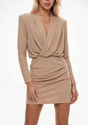Nera - Kopertowa sukienka mini z poduszkami Beige