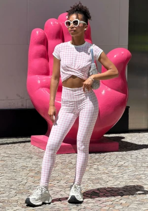 Hi Pure - Legginsy w kratkę Vichy Pastel Pink