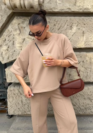Melgo - Bluza dzianinowa z krótkim rękawem Beige