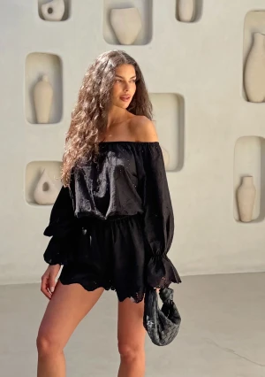 Siena - Letni kombinezon boho z haftowanej bawełny Czarny